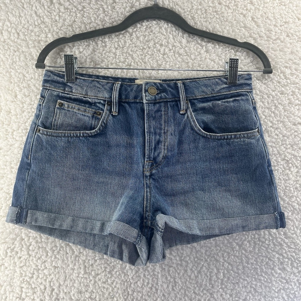 Sezane Neils Denim Shorts Women's Size 34 Cuffed 100% Cotton Rolled Blue